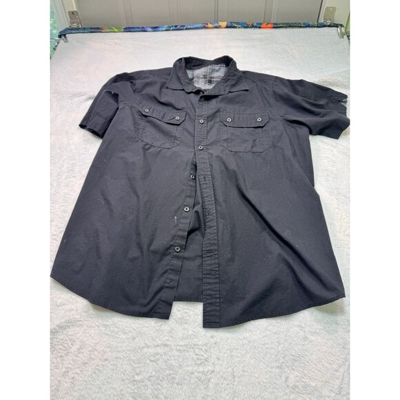 Men Black Short Sleeve Button Down Plaid Accents Rocawear Size Xl Dbl Pockets - Picture 2 of 11